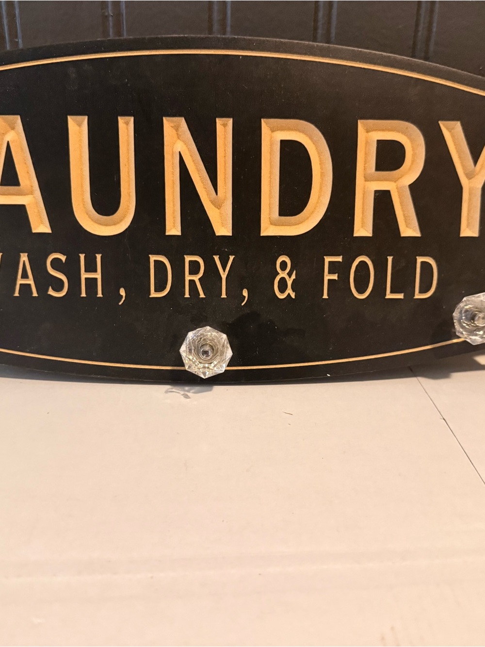 Laundry Wall Sign with Glass Knobs - Black & Gold